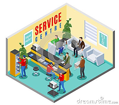 Support Service Centre Composition Vector Illustration