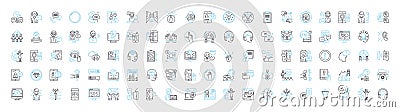 Support service vector line icons set. Service, Support, Assistance, Help, Guidance, Backup, Backup-Support illustration Vector Illustration