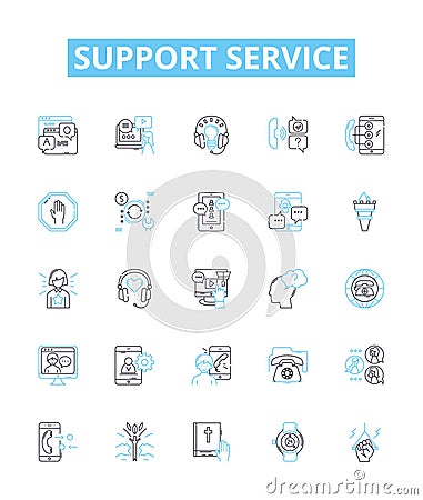 Support service vector line icons set. Service, Support, Assistance, Help, Guidance, Backup, Backup-Support illustration Vector Illustration
