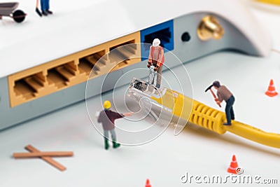 It support services. workers repairing internet connection Stock Photo