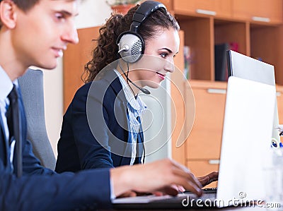 Support team working in call centre Stock Photo