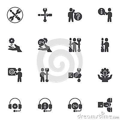 Support, Technical Assistance vector icons set Vector Illustration