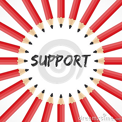 Support word with pencil background Vector Illustration