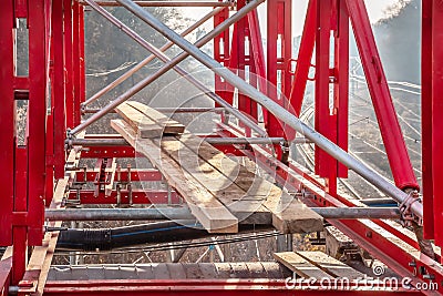 The supporting structure of scaffolding and beams Stock Photo