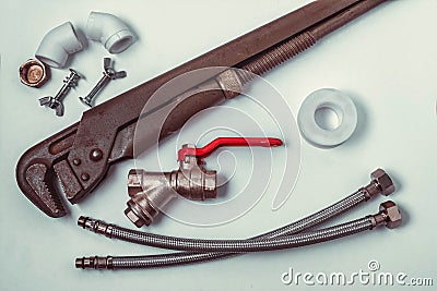 Tools for repair of plumbing Stock Photo