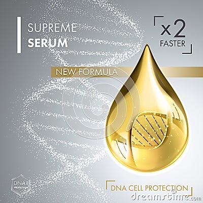 Supreme collagen oil drop essence with DNA helix Cartoon Illustration