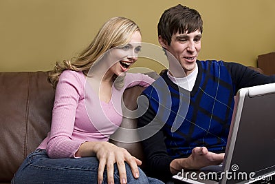Suprised at the computer Stock Photo