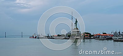 Surabaya, East Java - September 23, 2020: a statue that symbolizes the jalesvevajayamahe Editorial Stock Photo