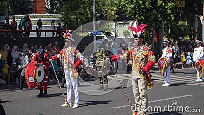 surabaya-indonesia. November 9, 2019. Marching band group from the Indonesian Navy. also enlivened the fighting parade in Editorial Stock Photo