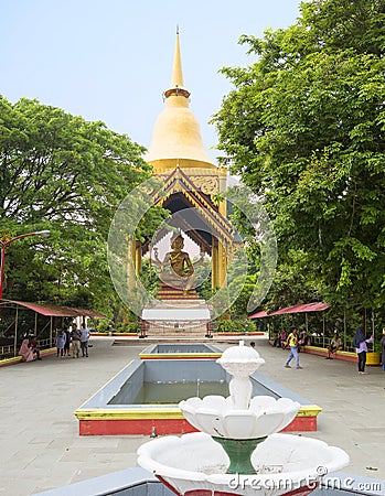 Surabaya, Indonesia, Sanggar Agung Chinese temple. Four Faced Buddha Statue. Editorial Stock Photo