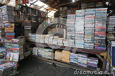 Surakarta,ID - July 16th, 2022. A picture of a bookstore at Pasar Buku Lawas Gladak, Surakarta, Indonesia. Editorial Stock Photo