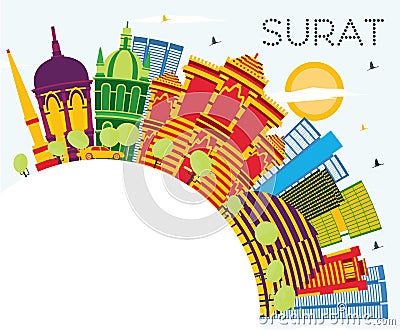 Surat India City Skyline with Color Buildings, Blue Sky and Copy Stock Photo