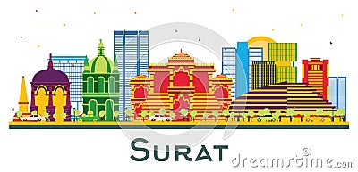 Surat India city Skyline with Color Buildings isolated on white. Surat cityscape with landmarks Stock Photo