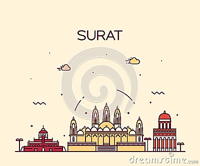 Surat skyline vector illustration linear style Vector Illustration