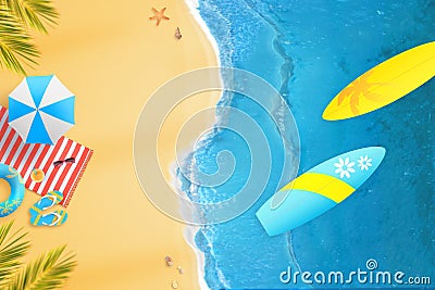 Surf from above. Summer beach fun composition with bright colors Stock Photo