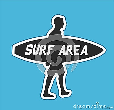 Surf area with silhouette of people carrying surfb Vector Illustration