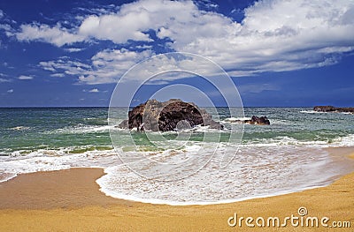 Surf on Beach, Kauai, Hawaii Stock Photo