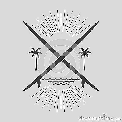 Surf board and palm trees. Vector illustration. Isolated. Vector Illustration