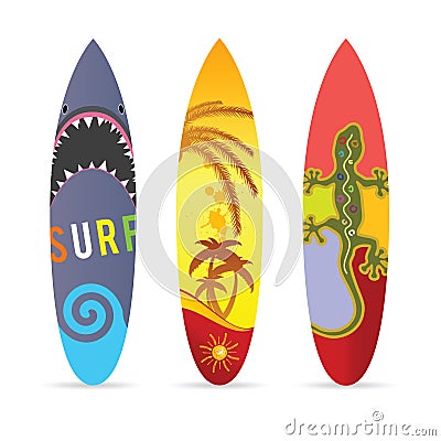 Surf board set in various color illustration Vector Illustration