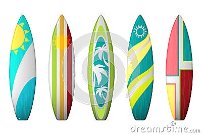 Surf boards designs. Vector surfboard coloring set Vector Illustration