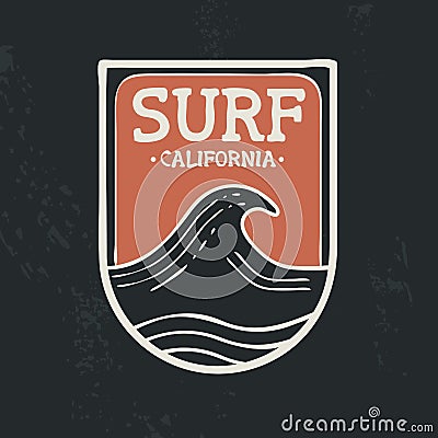 Surf in california beach wave emblem text quote Vector Illustration