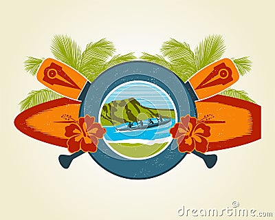 Surf and Canoe Emblem Vector Illustration