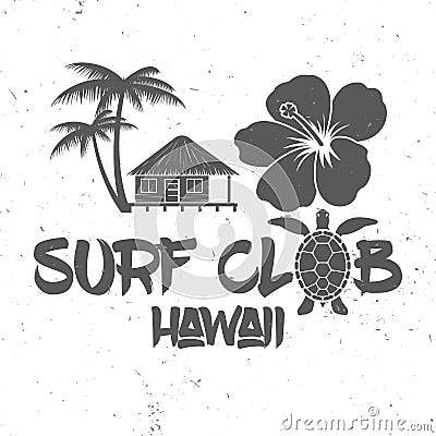 Surf club concept. Vector Summer surfing retro badge. Vector Illustration