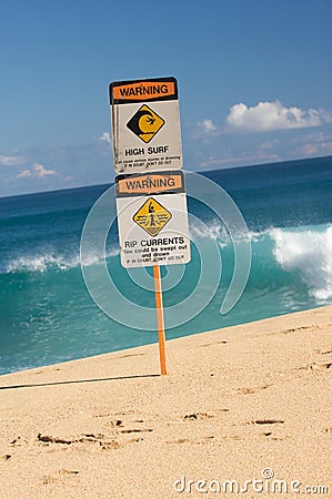 Surf and Currents Warning Sign Stock Photo