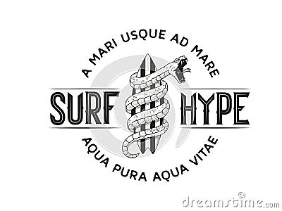 Surf Hype black on white background vector illustration Cartoon Illustration