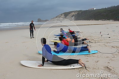 Surf lessons in portugal Editorial Stock Photo