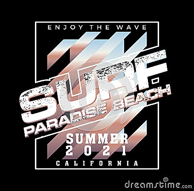SURF PARADISE design typography, vector design text illustration, sign, t shirt graphics, print Vector Illustration