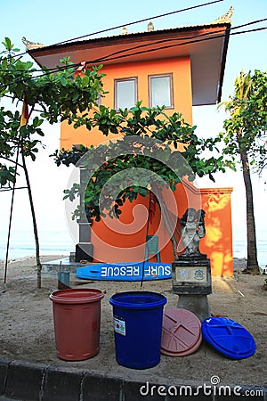 Surf Rescue life guard building at Kuta Beach in Bali, Indonesia. Editorial Stock Photo