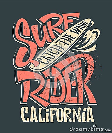 Surf rider print. t-shirt graphic design Vector Illustration