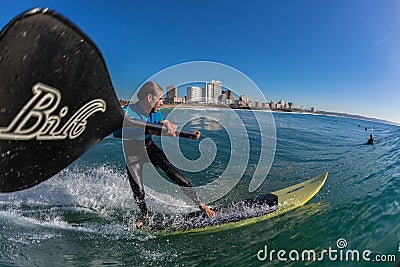 Surf Rider SUP Surfing Wave Close Editorial Stock Photo