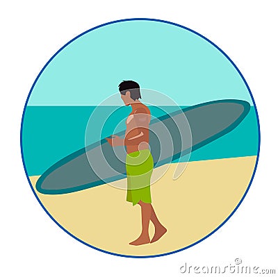 Surf-riding man On the beach sign Vector Illustration