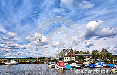 Surf School Pension and Restaurant in Ãœckeritz. Kitesurfing Kiteboarding on the island of Usedom Stock Photo