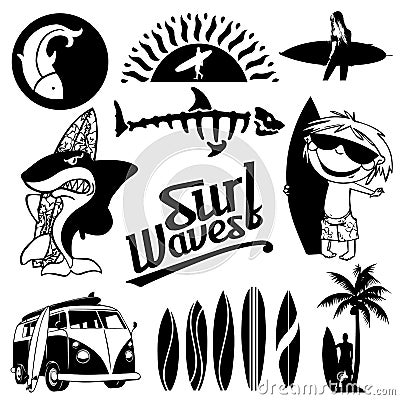 Surf Silhouette Collection 1 Vector Illustration