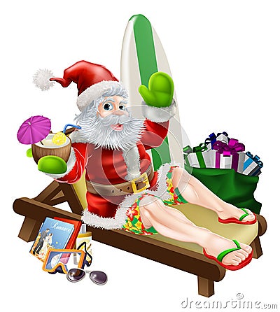 Surf Summer Santa Vector Illustration