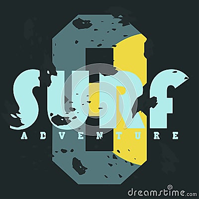 Surf. T-shirt graphics. Vintage typography, t-shirt graphics, poster, banner, textile, apparel Vector Illustration