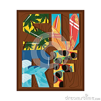 surf tropical lettering Vector Illustration