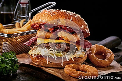 Surf and turf seafood and meat burger Stock Photo