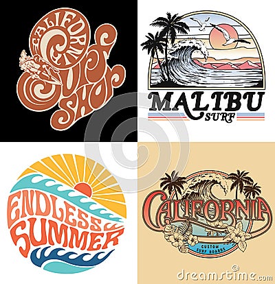 Surf Vector Graphic Set. A collection of vintage, modern, hand drawn and clean vector surf designs. Vector Illustration