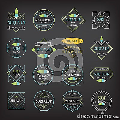 Surf vintage elements. Retro logo board. Vector Illustration