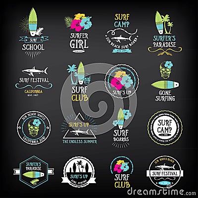 Surf vintage elements. Retro logo board. Vector with graphic. Vector Illustration