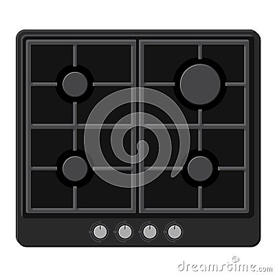 Surface of Black Gas Hob Stove. Vector Vector Illustration