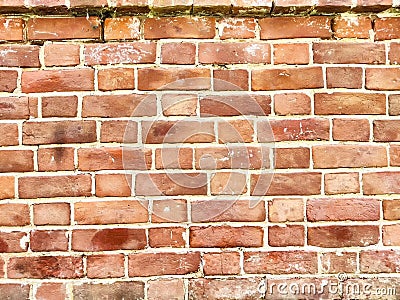 The surface features a variety of red bricks, displaying signs of wear and an uneven texture that add character to the Stock Photo