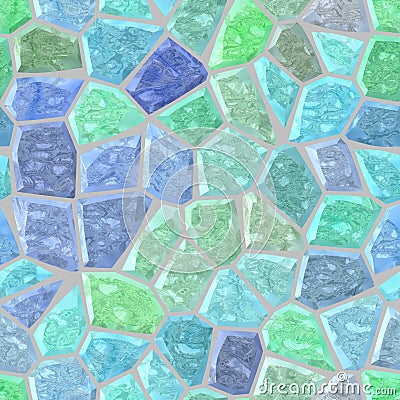 Surface floor marble mosaic seamless background with gray grout - light pastel baby blue and mint green color Stock Photo