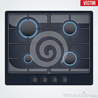 Surface of gas stove with flame. Vector Illustration