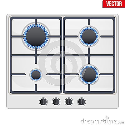 Surface of gas stove with flame. Vector Illustration