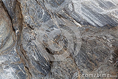 Green schists with faults, Paleozoic age from the Alps Stock Photo